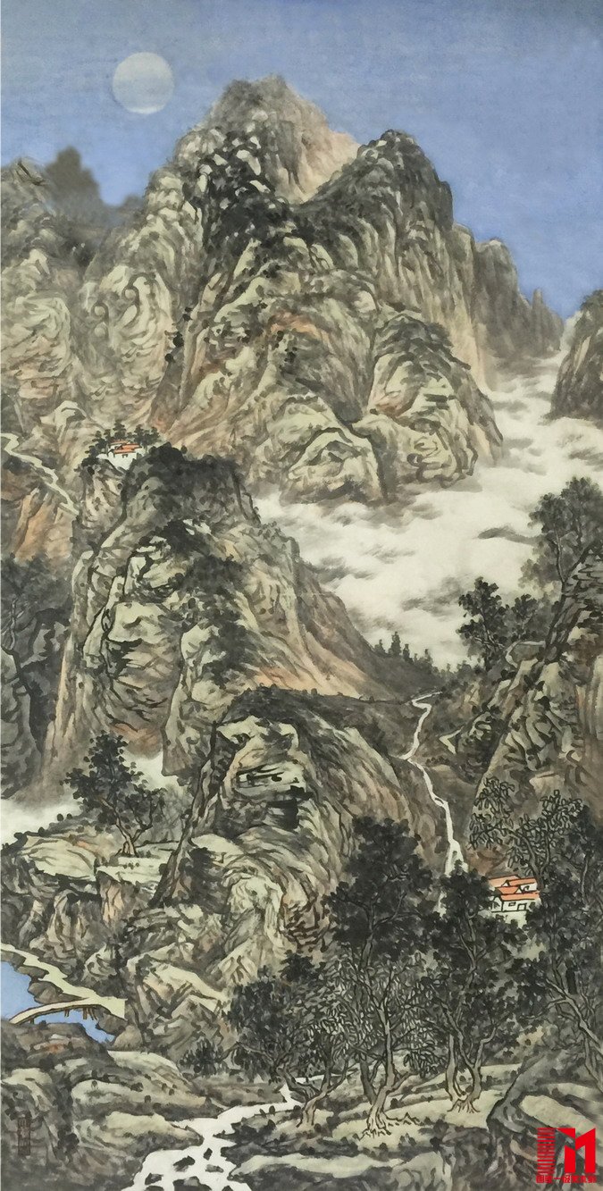 叶浓作品、月下听云声（136X68CM)